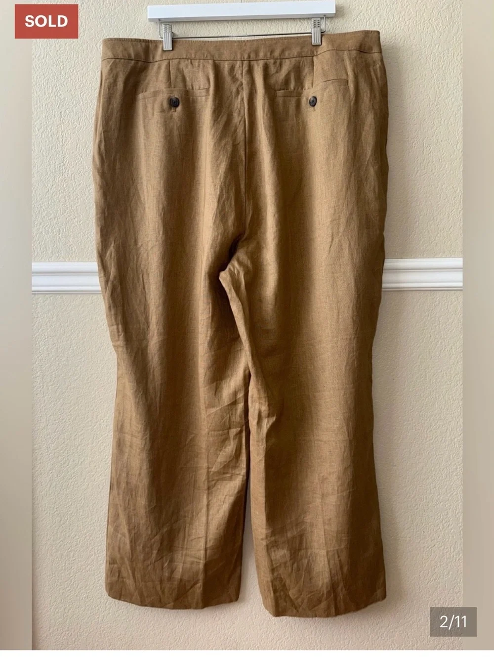 Banana Republic 100% Linen High Rise Pleated Wide Leg Pants Iced Latte 20 Short